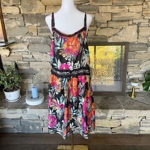 SOLD JOHNNY WAS maxi sleeveless SILK dress floral print with pockets. Size M